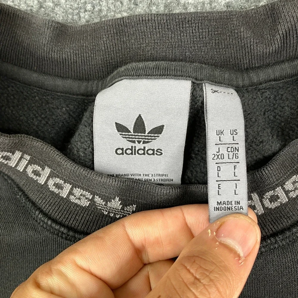 Adidas Sweater Mens Size L Black Originals Crewneck Logo Collar Casual‎